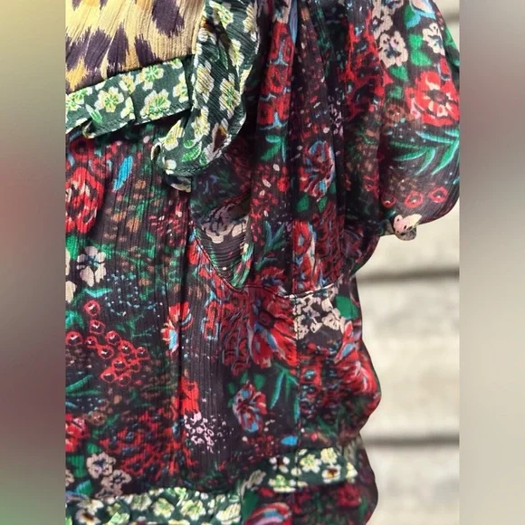 Anthropologie Scotch & Soda Leopard & Lillies Floral Long Sleeve Mini Dress Chic - Picture 8 of 16